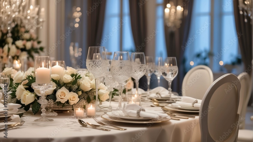 Elegant table setting in luxury banquet hall