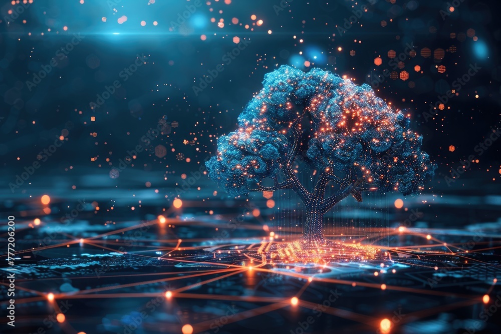 artificial intelligence robot,  Machine learning, AI brain tree on big data network connection background, Science and artificial intelligence technology, innovation and futuristic,