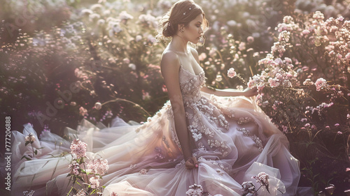 Whimsical and romantic fashion with a model in a fairy-tale-inspired gown.