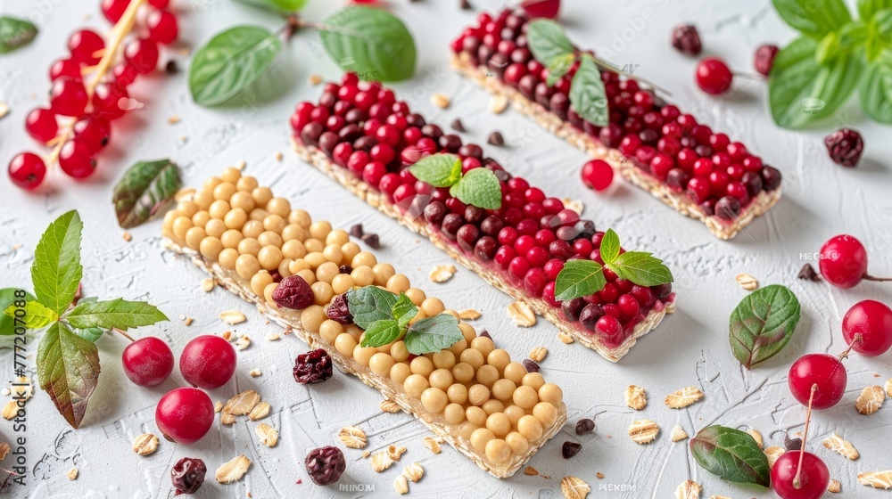 Granola bars on white background delicious and nutritious snack isolated in a clean setting Granola bars on white background delicious and nutritious snack isolated in a clean setting