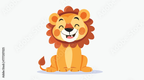 Cartoon happy lion isolated on white background flat