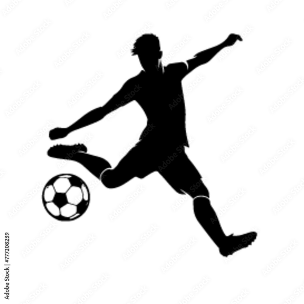 minimalist Football player kicking ball vector black color silhouette, Black color silhouette, isolated white background-06