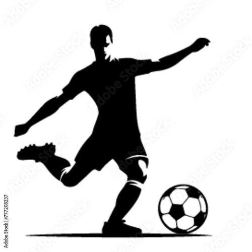 minimalist Football player kicking ball vector black color silhouette, Black color silhouette, isolated white background-03