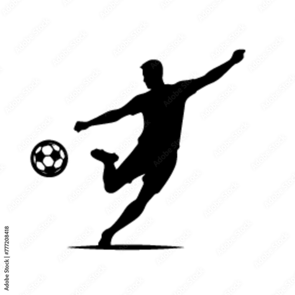 minimalist Football player kicking ball vector black color silhouette, Black color silhouette, isolated white background-16