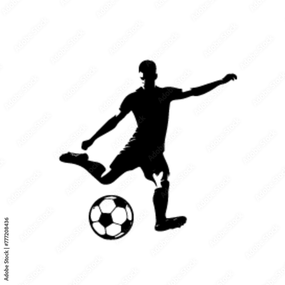 minimalist Football player kicking ball vector black color silhouette, Black color silhouette, isolated white background-14