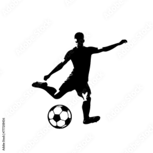 minimalist Football player kicking ball vector black color silhouette, Black color silhouette, isolated white background-14