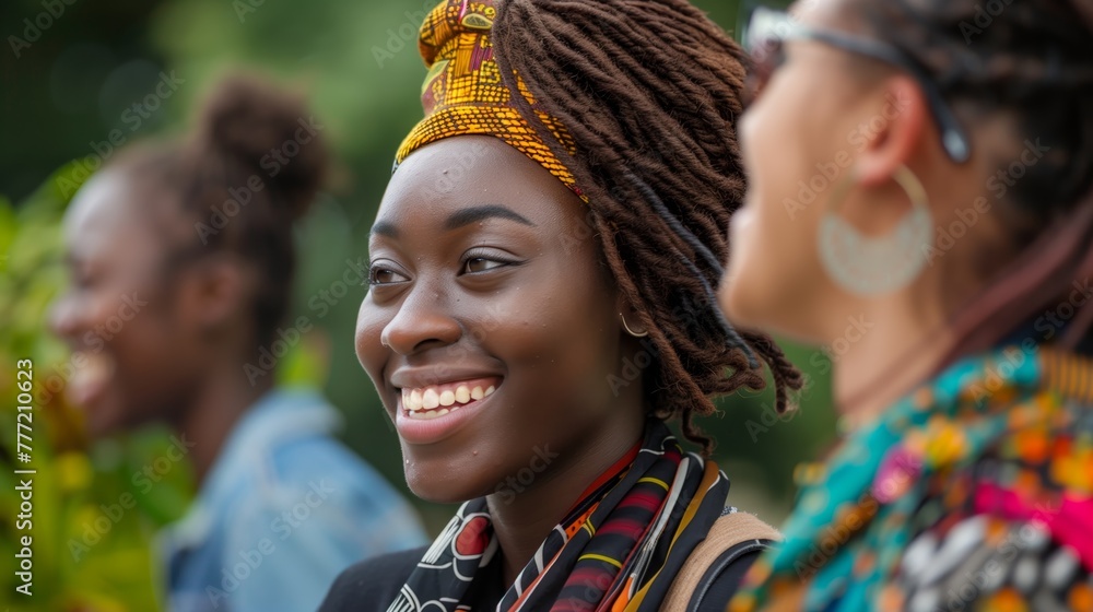 A woman with dreadlocks and a scarf is smiling at the camera A woman with dreadlocks and a scarf is smiling at the camera