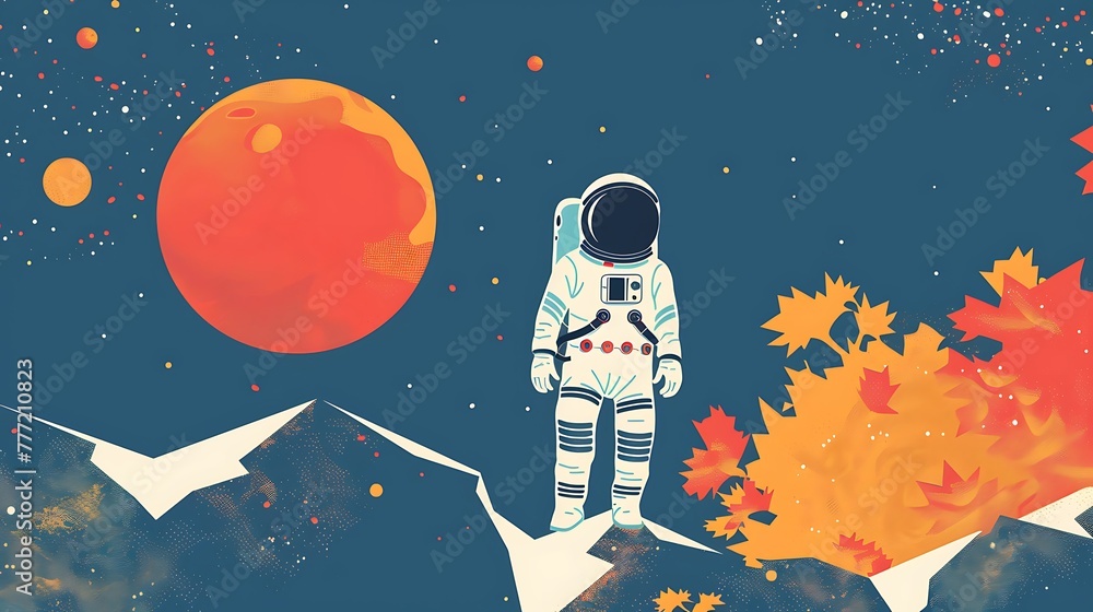 astronaut illustration image, international day of human space flight event concept - obrazy, fototapety, plakaty 