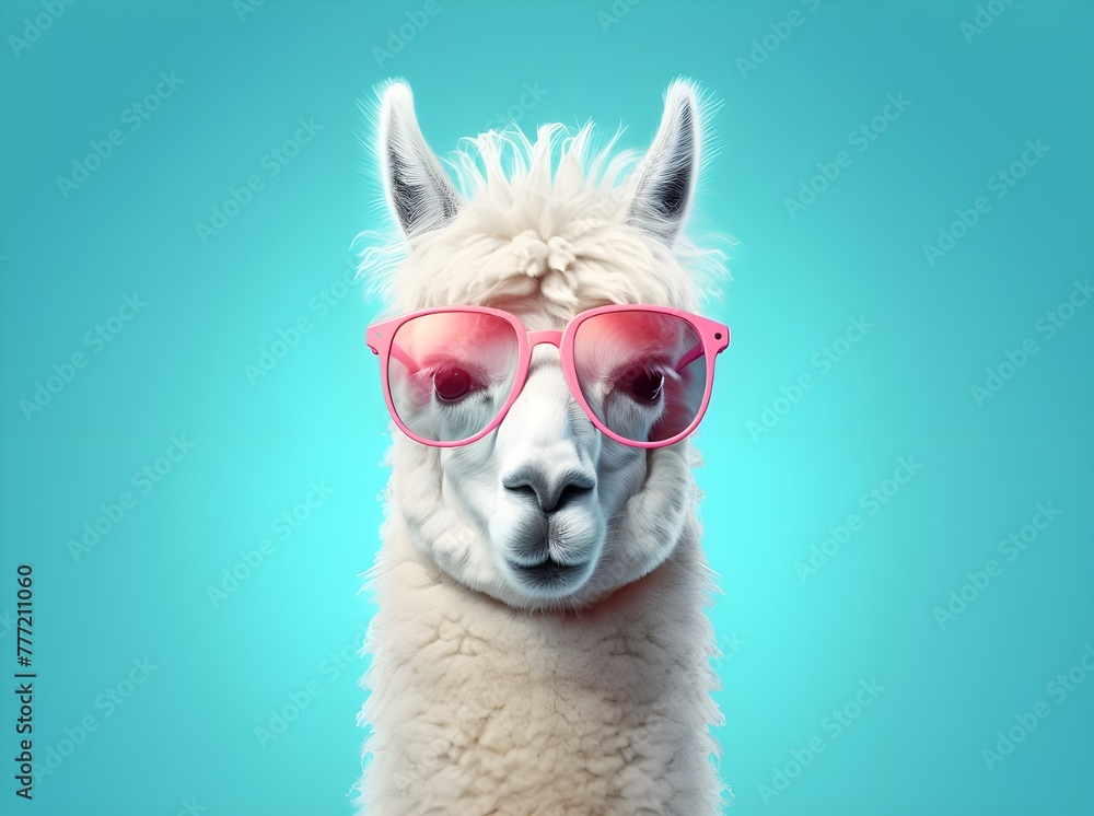 A close up of a llama wearing sunglasses
