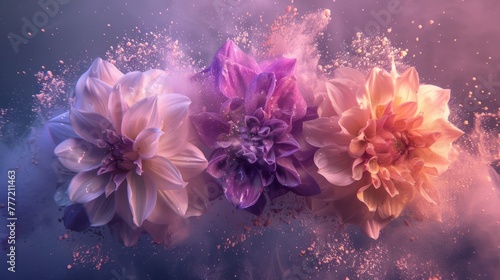 Macro photo of flowers in flight in pastel colors, summer concept of pastel shades.