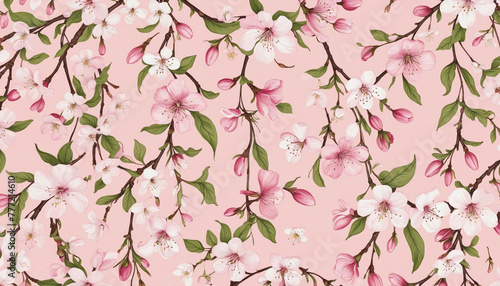 Pink delicate background cherry flowers pattern bright colors