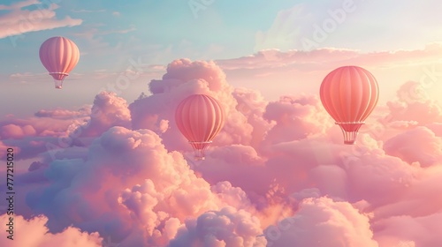 pastel hot air balloons in clouds