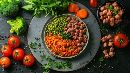 cat food on plate Contains a mixture of vegetables and meat. Complete with useful basic nutrients photo