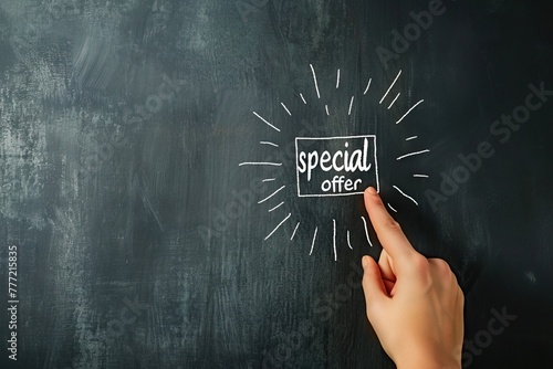 custom made hand cursor clicking  special offer  text on blackboard photo