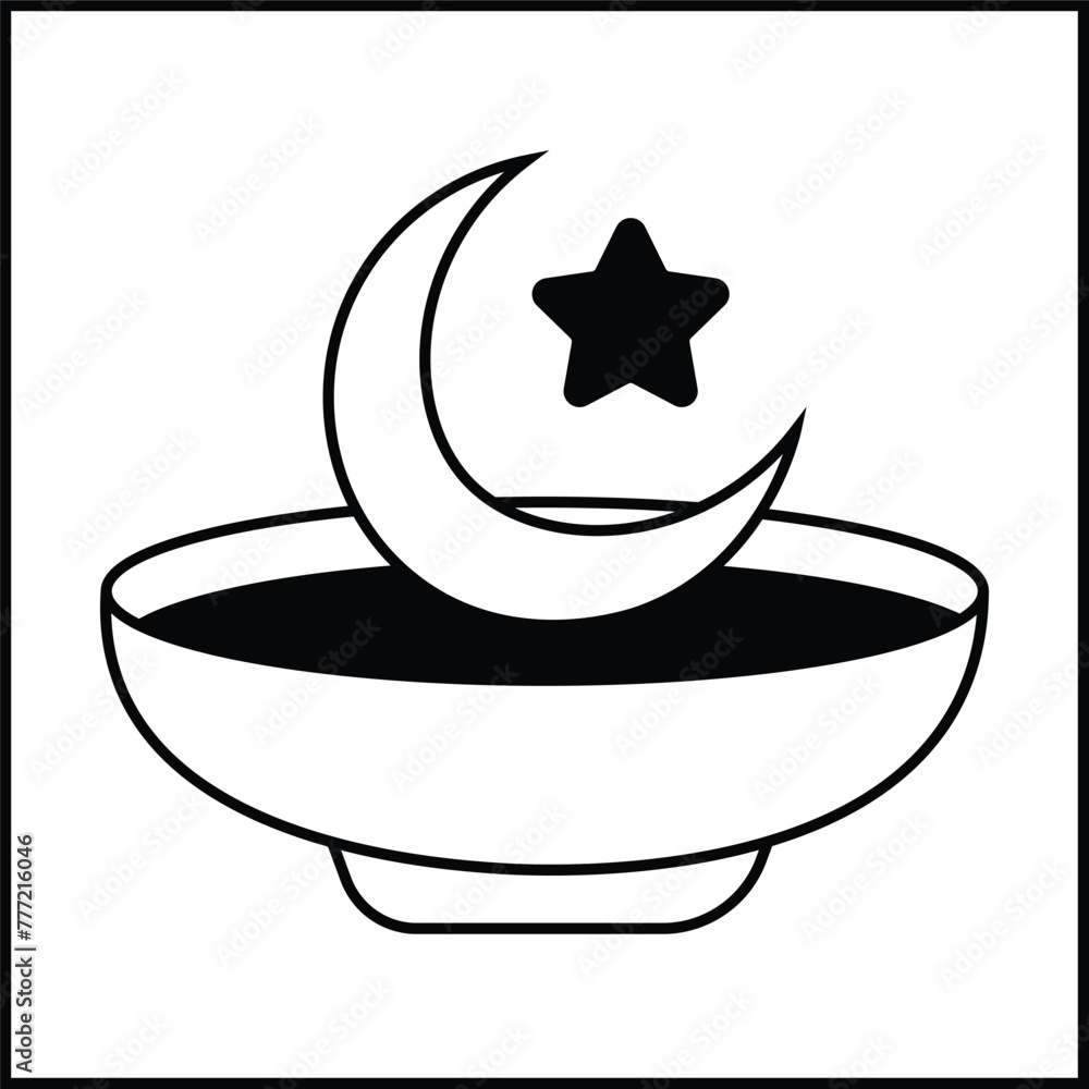 vector design illustration of the silhouette of the moon and stars on a bowl in black and white and flat style. suitable for logos, icons, posters, advertisements, banners, companies, t-shirt designs, vector design illustration of the silhouette of the moon and stars on a bowl in black and white and flat style. suitable for logos, icons, posters, advertisements, banners, companies, t-shirt designs,