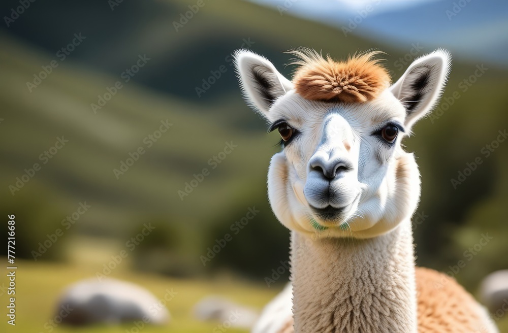 Animal llama close-up in natural habitat