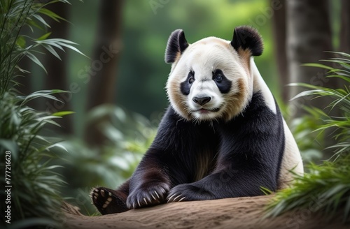 Animal panda close up in natural habitat
