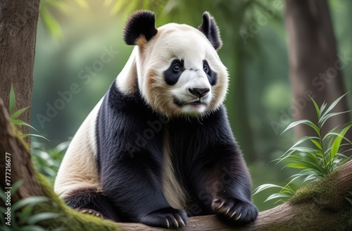 Animal panda close up in natural habitat