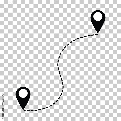 Location map path distance icon, one place to another location icon, pinpoint, map search, route, navigator icon isolated one transparent background, map pointer icon. Vector illustration. Eps file 43 photo