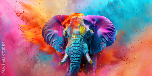 Holi festival colorful elephant © Adnan