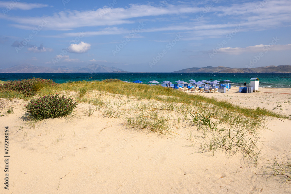 Marmari beach with golden sand and turquoise water. Kos island, Greece