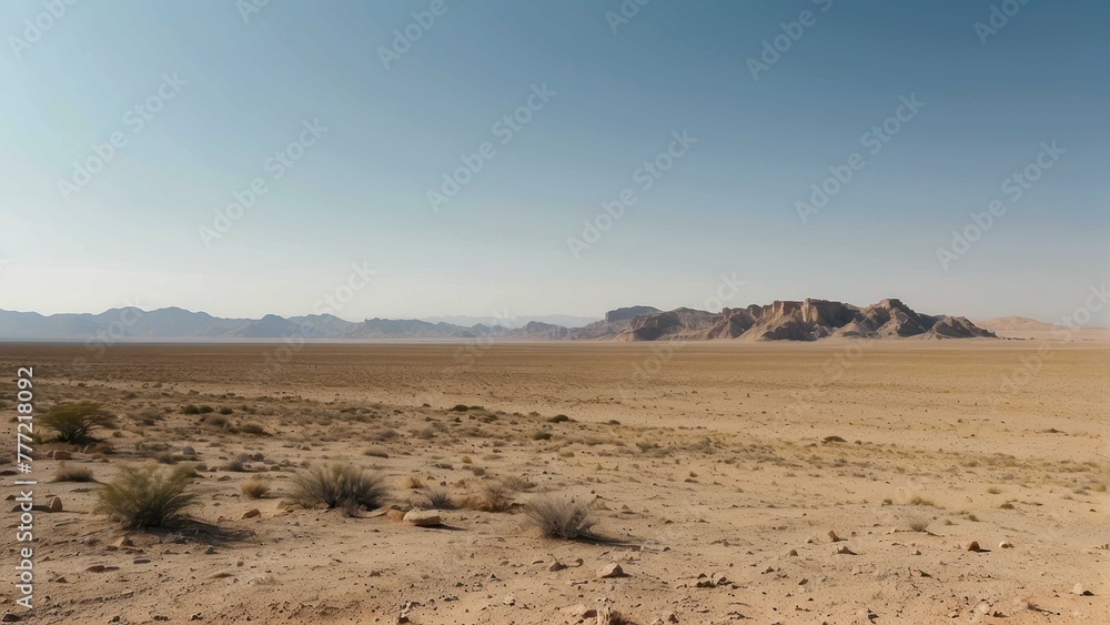 Desert landscape with dry ground and shrubs Desert landscape with dry ground and shrubs