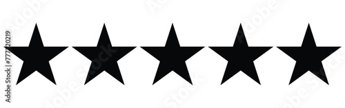 five star icon on white background. 5 star sign. Star black icon on white background. Customer feedback concept. Vector 5 stars rating review. Vector illustration. Eps file 19.
