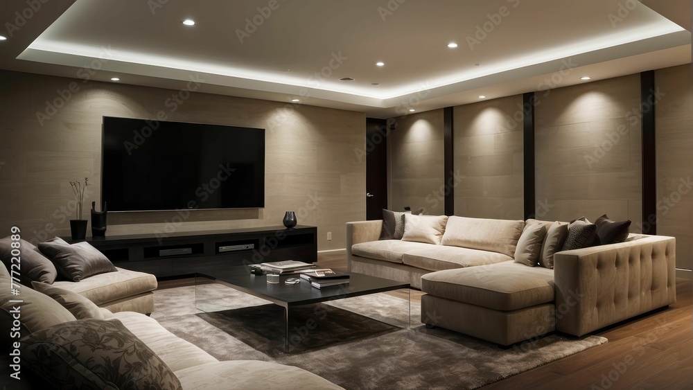 Luxurious home theater with plush seating area Luxurious home theater with plush seating area