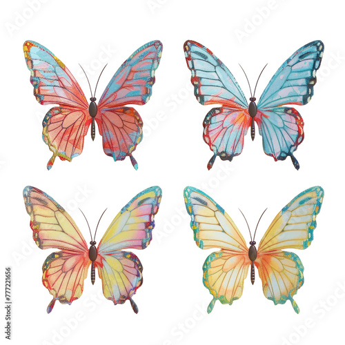 Four different butterflies with colorful wings