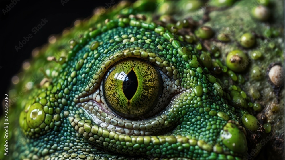 Fototapeta premium Detailed close up of a green iguana eye