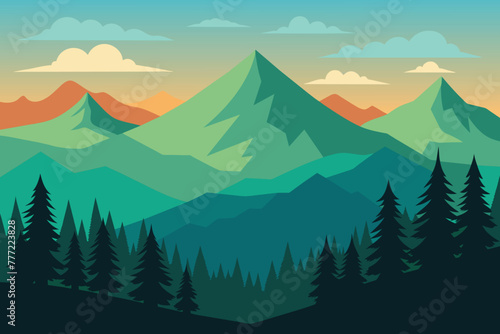 Beautiful Landscape Pine Forest With Mesmerizing Mountain Views vector design photo