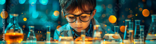 a little student as they conduct a science experiment in the school laboratory photo