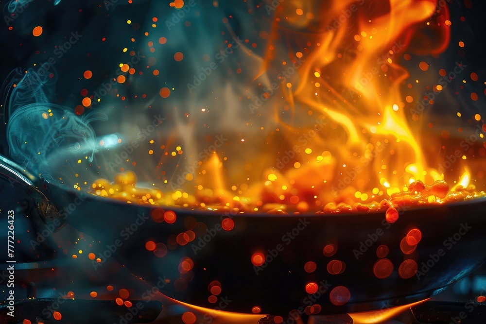 Luminous glows of heat emanating from a cooking surface, captured in a captivating culinary abstraction. Luminous glows of heat emanating from a cooking surface, captured in a captivating culinary abstraction.