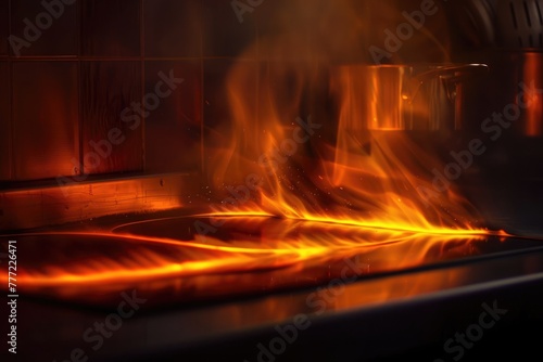 Luminescent glows of heat emanating from a cooking surface, captured in an abstract culinary glow.