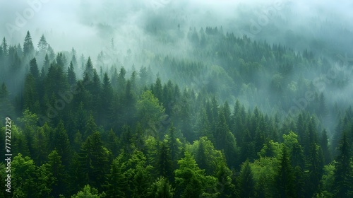aerial view of a misty forest natural landscape © TINA