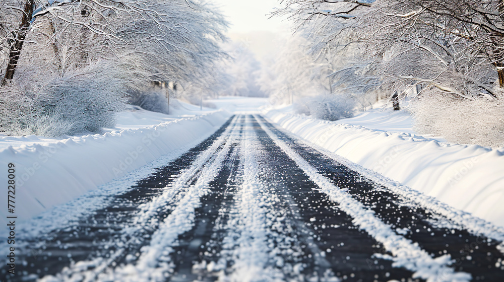 Obraz premium 除雪された山の中の道路
