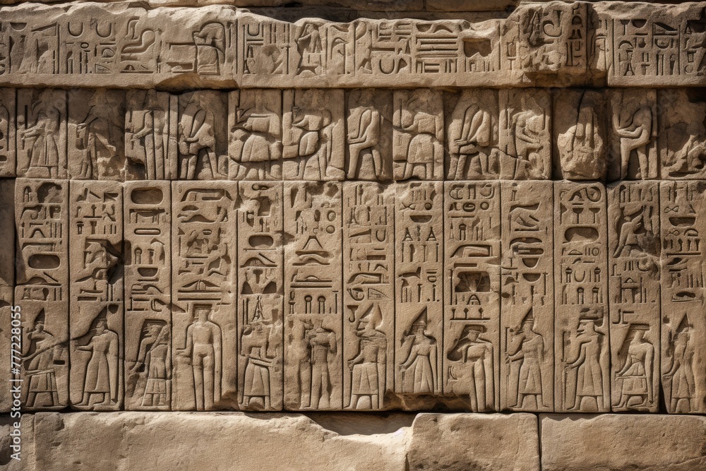Obraz premium Close-up of hieroglyphics on the pyramid walls.