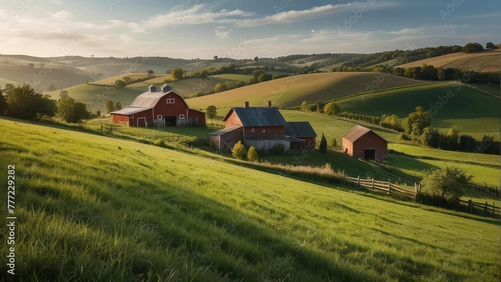 Iconic red barn in a pastoral countryside landscape Iconic red barn in a pastoral countryside landscape