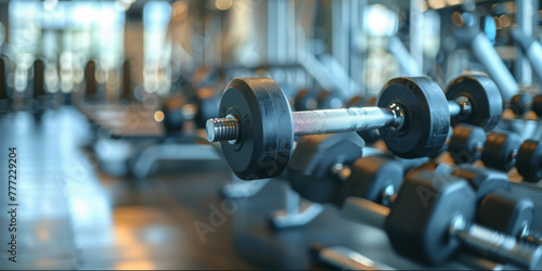 the role of fitness equipment like treadmills or dumbbells in promoting exercise realistic stock photography