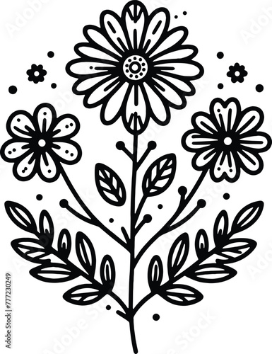 Simple flower coloring page line art black and white Flower logo design