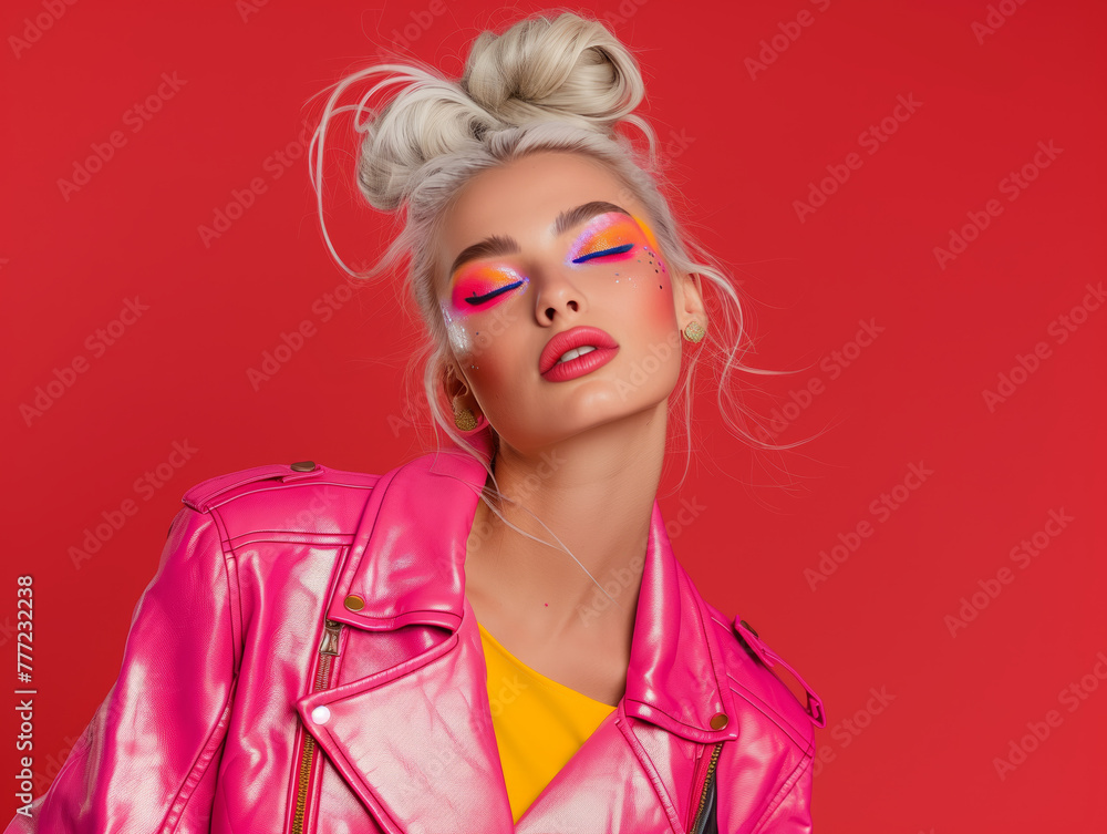 Stylish blonde glamour vogue model makeup, lipstick is posing for a photo. Fashion and cosmetic concepts Stylish blonde glamour vogue model makeup, lipstick is posing for a photo. Fashion and cosmetic concepts