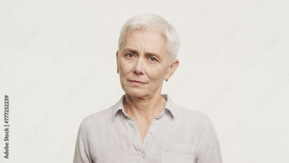 Senior Woman Shaking Head in No Gesture Senior Woman Shaking Head in No Gesture