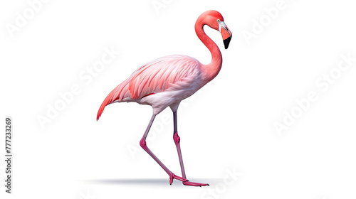 Pink Flamingo Against Blank White Canvas  Majestic Bird in Focus