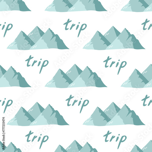 Cute hand drawn mountains seamless pattern. Flat vector illustration. Doodle drawing.