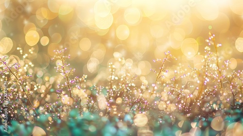 Soft lilac purple, mint green, and champagne gold bokeh background with delicate abstract blur