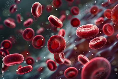 Abstract 3D illustration of blood cells. Background for banner of laboratories, medicine, and science.