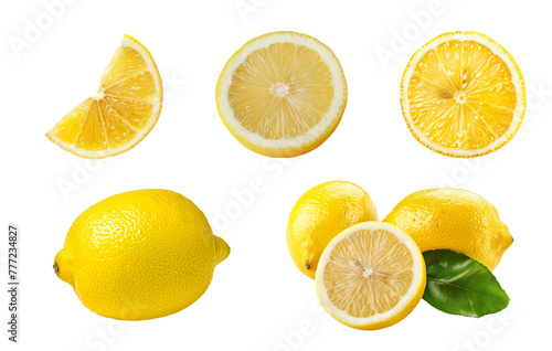 A set of lemons isolated on transparent background. 