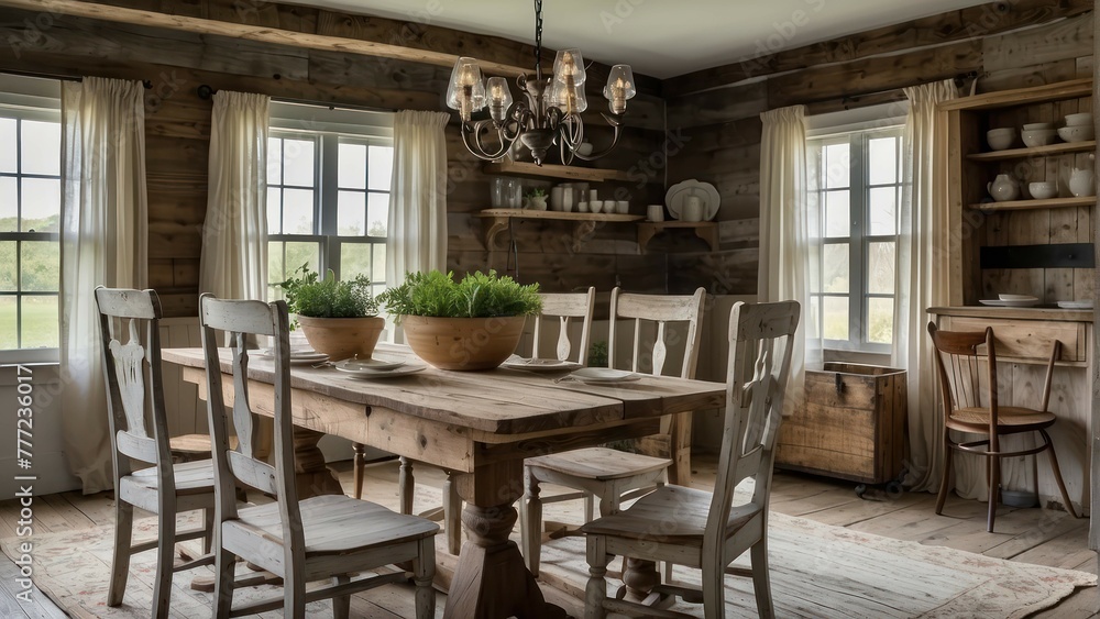 Rustic wooden dining room with charm Rustic wooden dining room with charm
