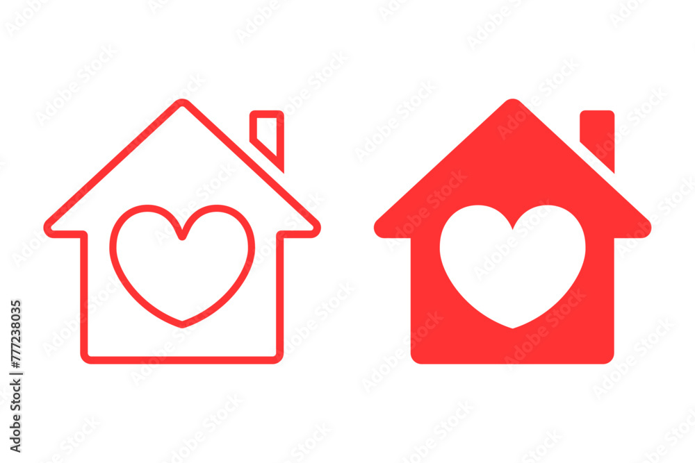House with heart pictogram. Love home icons. Modern residential building. House with heart pictogram. Love home icons. Modern residential building.