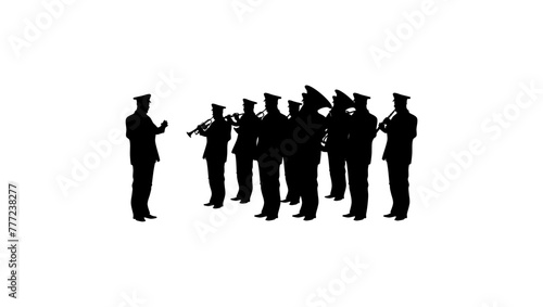 military orchestra, black isolated silhouette